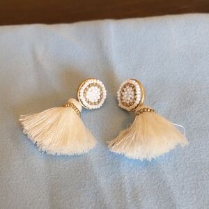 J Crew White Tassel & Beaded Earrings